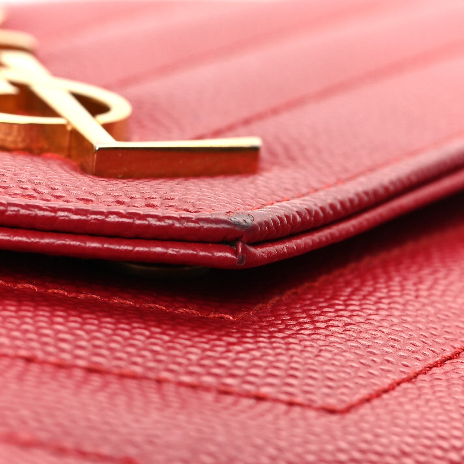 Saint Laurent Grain De Poudre Matelasse Chevron Monogram Envelope Chain Wallet New Red 17 of 18