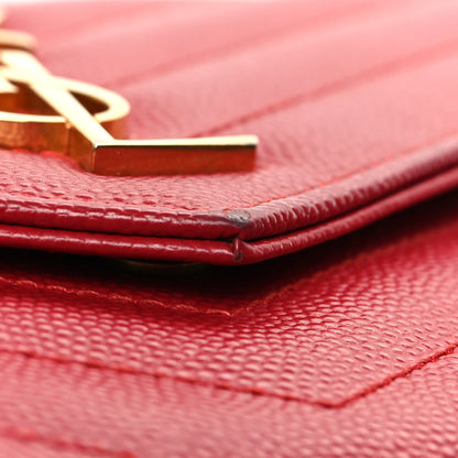 Saint Laurent Grain De Poudre Matelasse Chevron Monogram Envelope Chain Wallet New Red 17 of 18