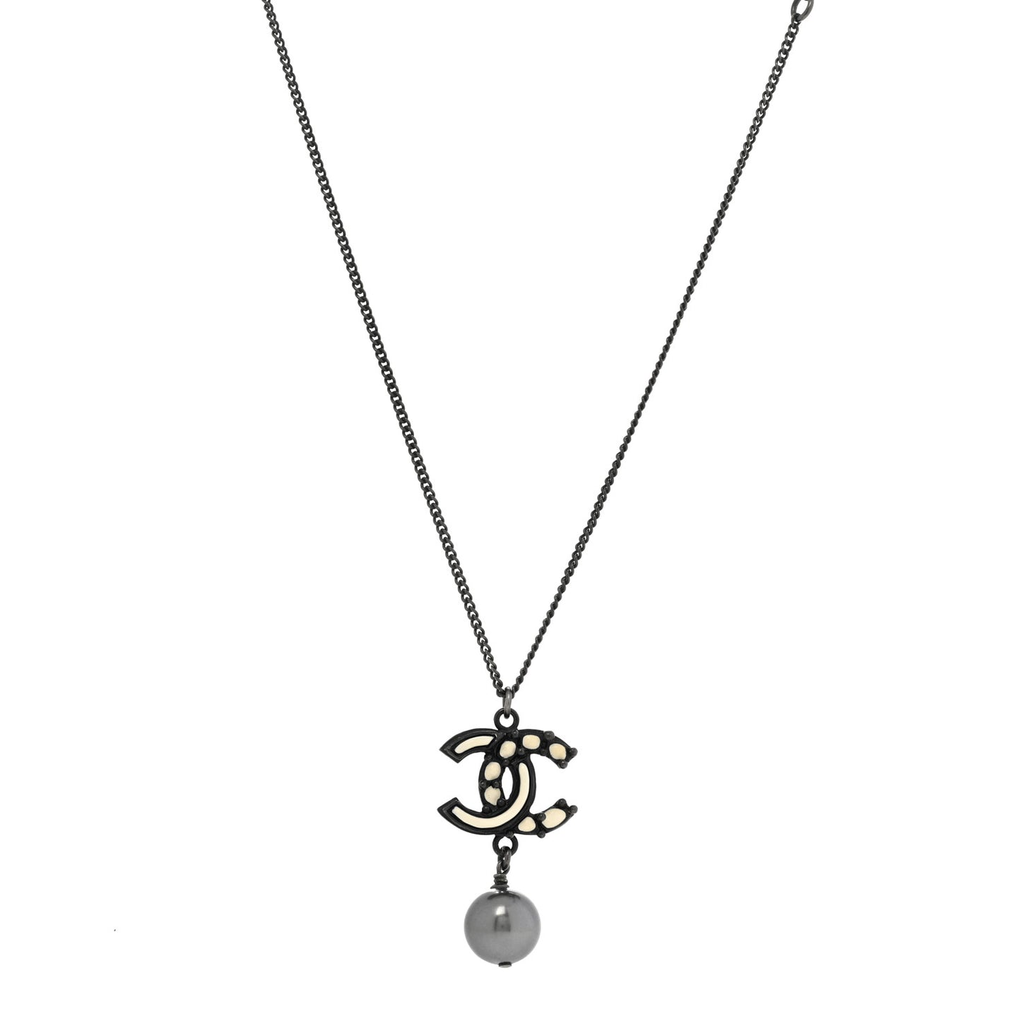 Pearl CC Pendant Necklace Ruthenium Grey
