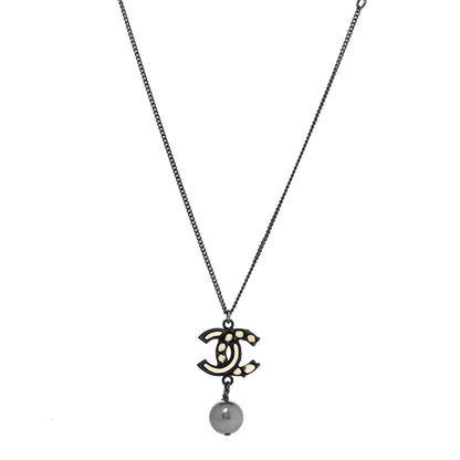 Chanel Pearl CC Pendant Necklace Ruthenium Grey 1 of 9