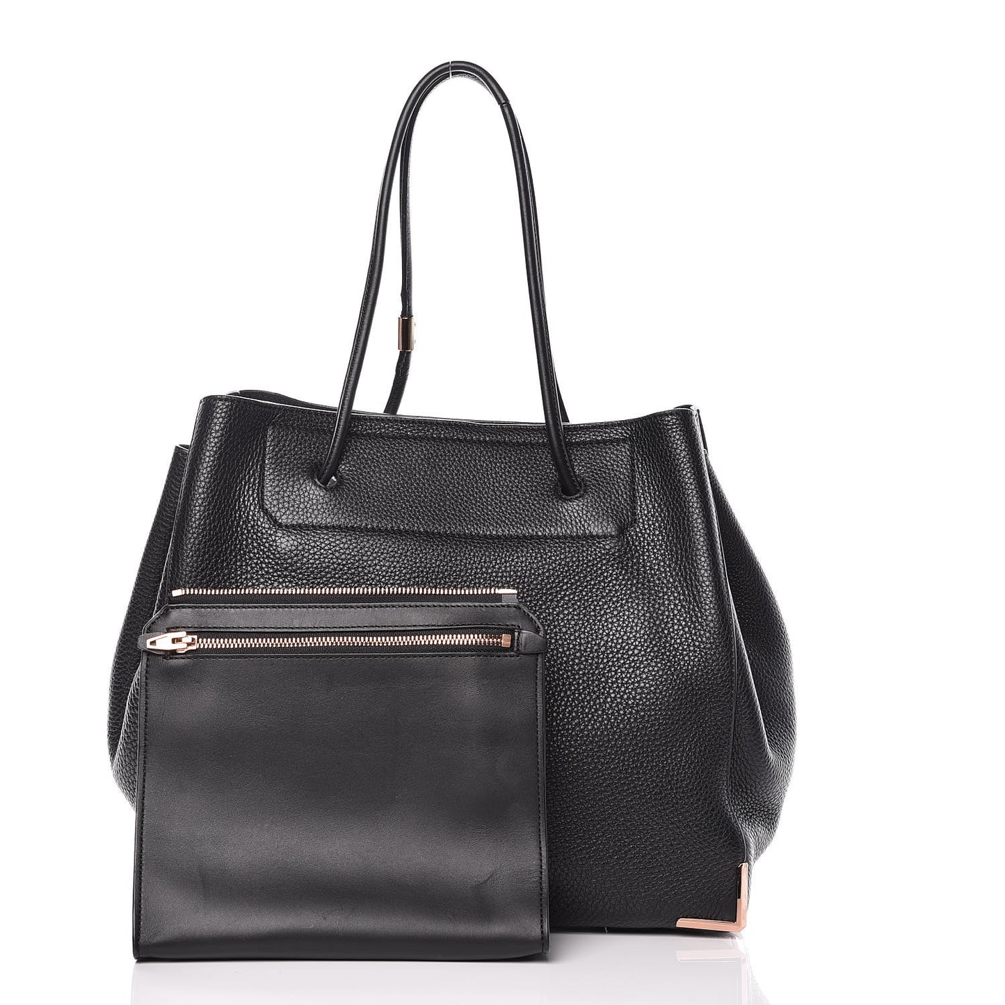 Pebbled Calfskin Large Prisma Skeletal Tote Black Rose Gold Hardware