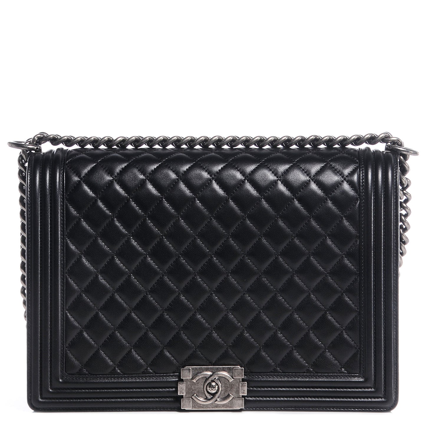 Lambskin Quilted Large Boy Flap Black