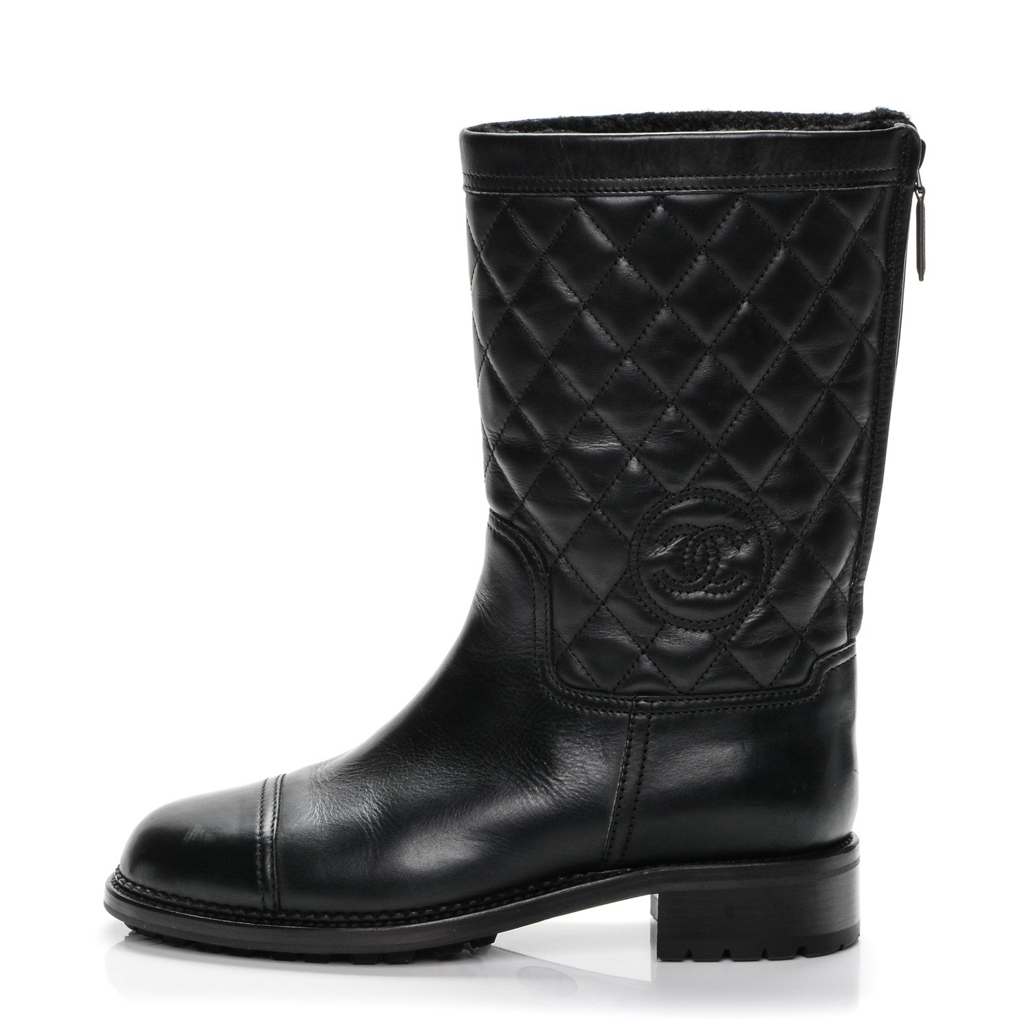 Chanel Calfskin Quilted Shearling Boots 39 Black 1 of 7