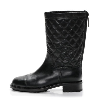 Chanel Calfskin Quilted Shearling Boots 39 Black 1 of 7