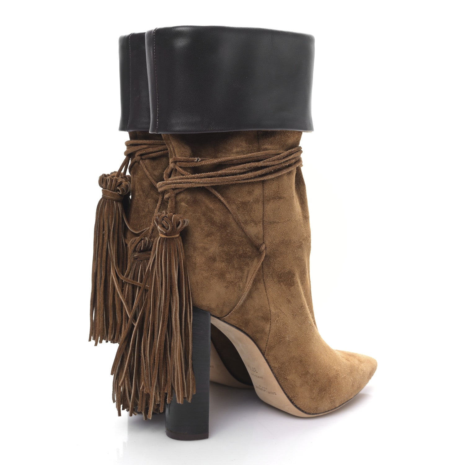 Saint Laurent Calfskin Suede Tanger Tassel Ankle Boots 37.5 Black Brown 4 of 9