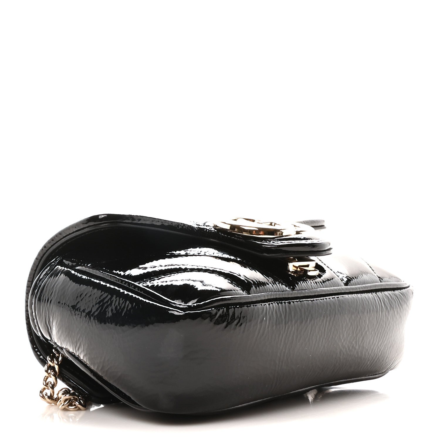 Gucci Patent Lambskin Matelasse Super Mini GG Marmont Shoulder Bag Black 4 of 9