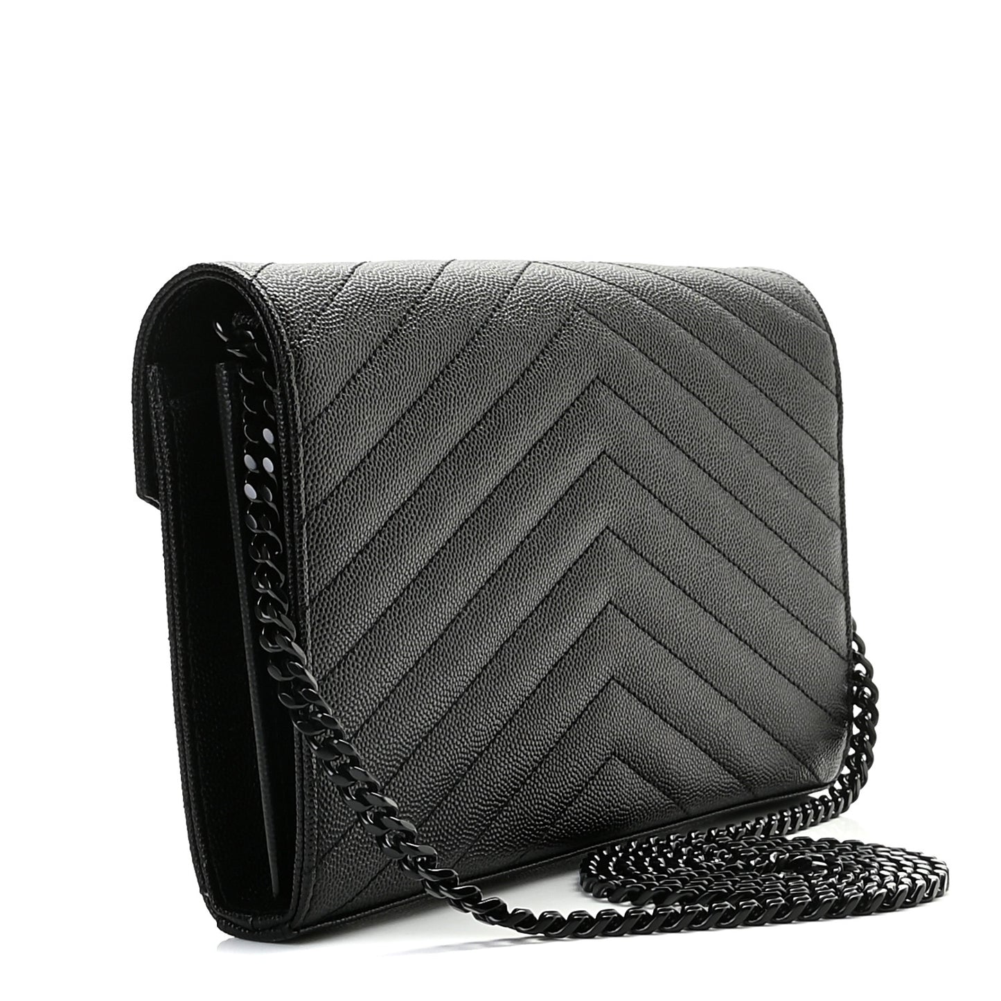 Grain De Poudre Matelasse Chevron Monogram Chain Wallet Black
