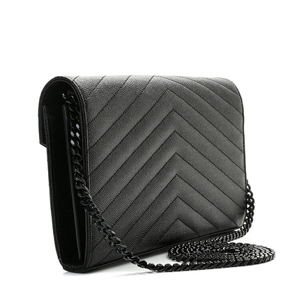Saint Laurent Grain De Poudre Matelasse Chevron Monogram Chain Wallet Black 3 of 10