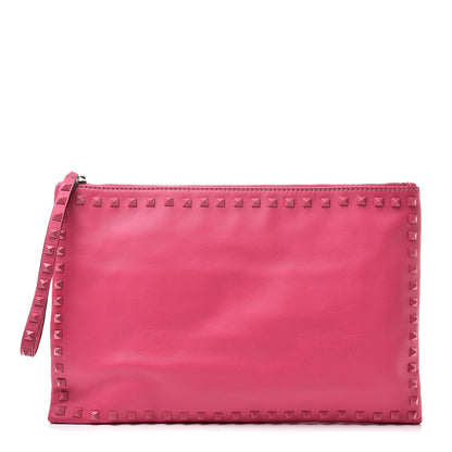 Valentino Garavani Vitello Monochrome Large Rockstud Zip Wristlet Pouch Pop Fuxia 1 of 10