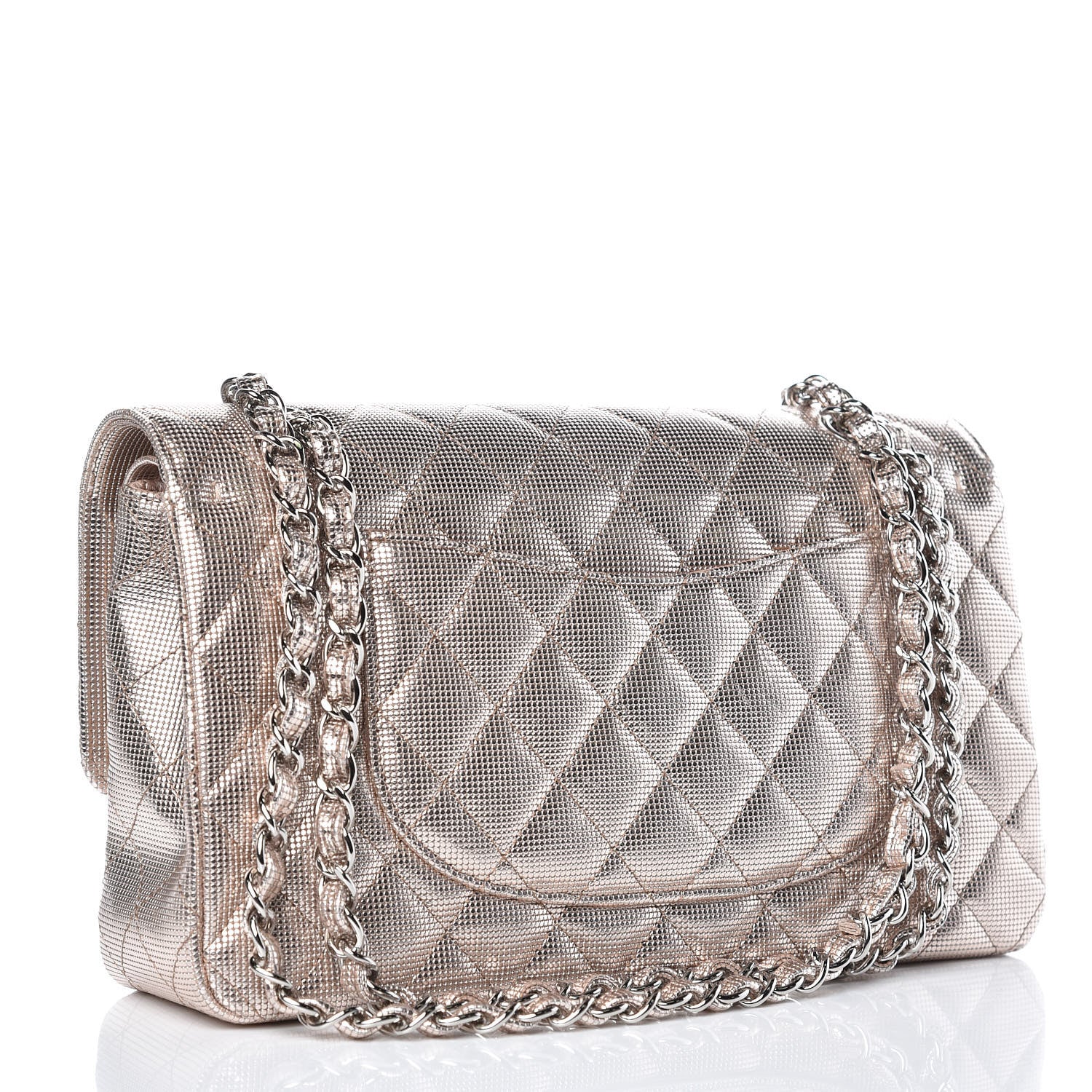 Chanel Metallic Calfskin Pixel Effect Medium Double Flap Pinky Gold 3 of 12