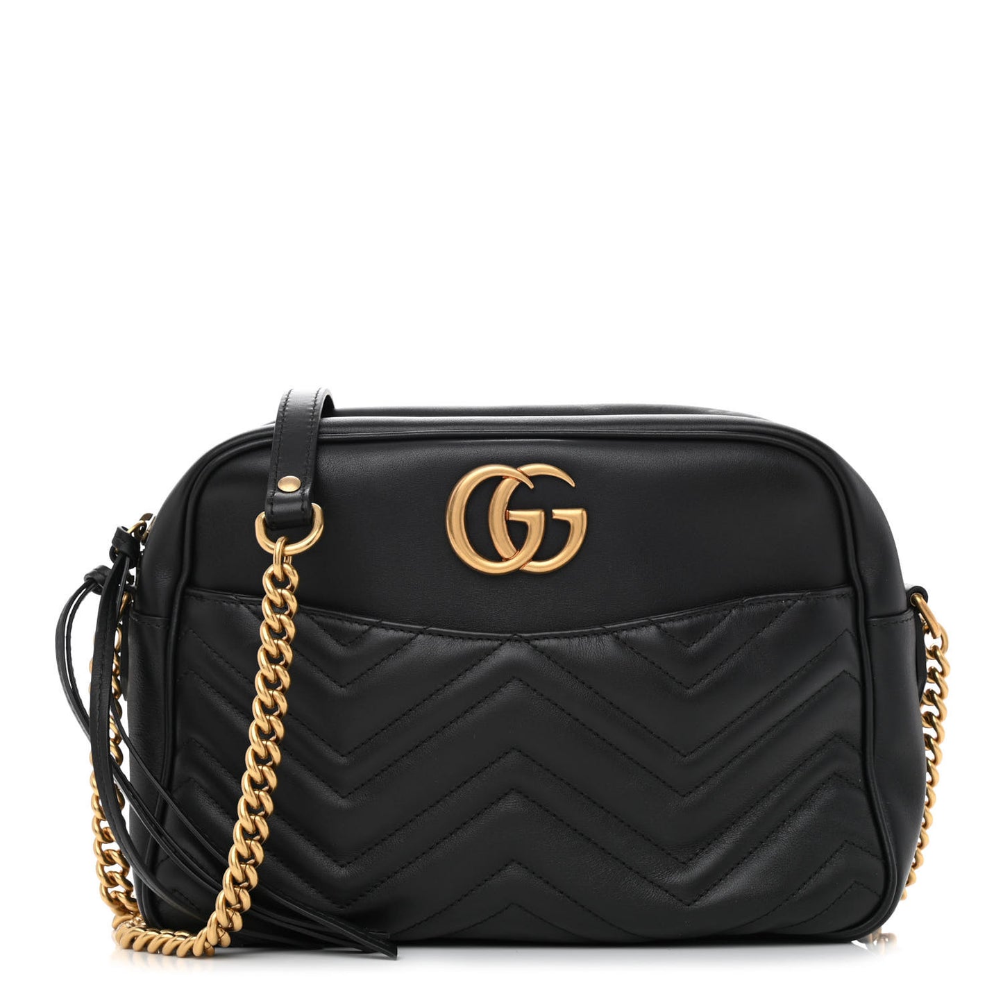 Calfskin Matelasse Medium GG Marmont Chain Shoulder Bag Black