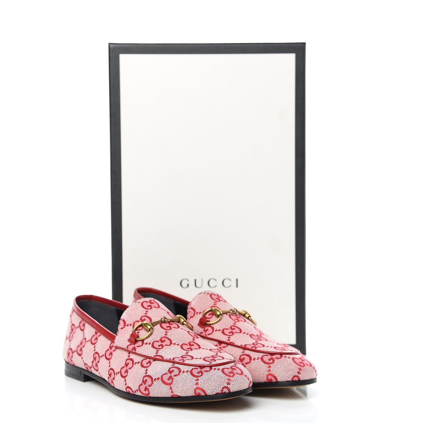 Canvas GG Monogram Horsebit Womens Jordaan Loafers 36.5 Gardenia Hibiscus Red