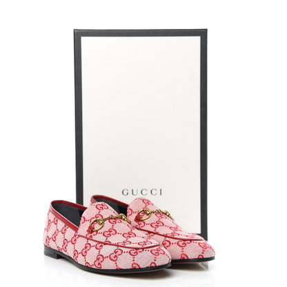 Gucci Canvas GG Monogram Horsebit Womens Jordaan Loafers 36.5 Gardenia Hibiscus Red 9 of 9