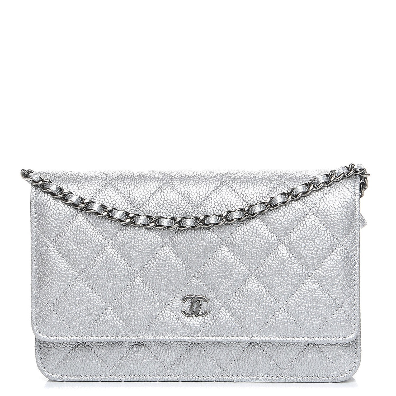 Chanel Metallic Caviar Quilted Wallet on Chain WOC Silver 1 of 8