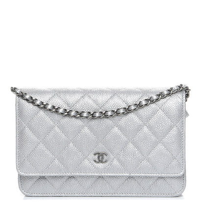Chanel Metallic Caviar Quilted Wallet on Chain WOC Silver 1 of 8