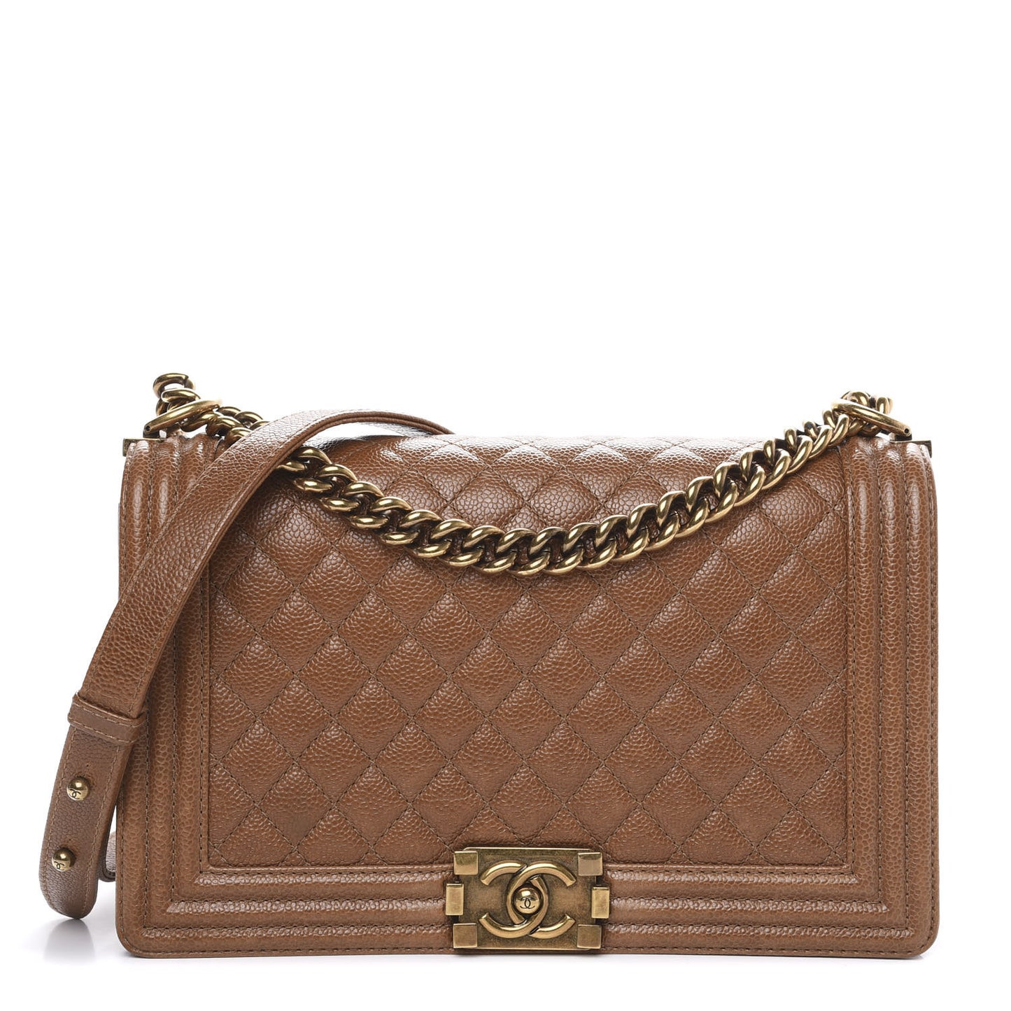 Caviar Quilted New Medium Boy Flap Light Brown
