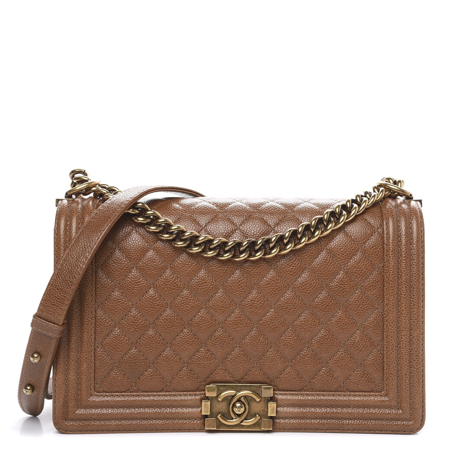 Chanel Caviar Quilted New Medium Boy Flap Light Brown 1 of 15