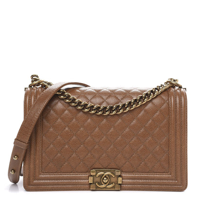 Chanel Caviar Quilted New Medium Boy Flap Light Brown 1 of 15
