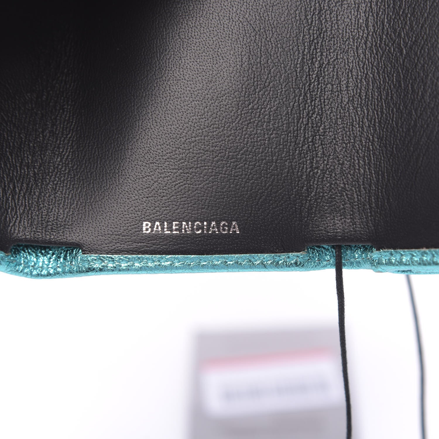 Balenciaga Metallic Goatskin Logo Mini Everyday Wallet Turquoise Black 6 of 8