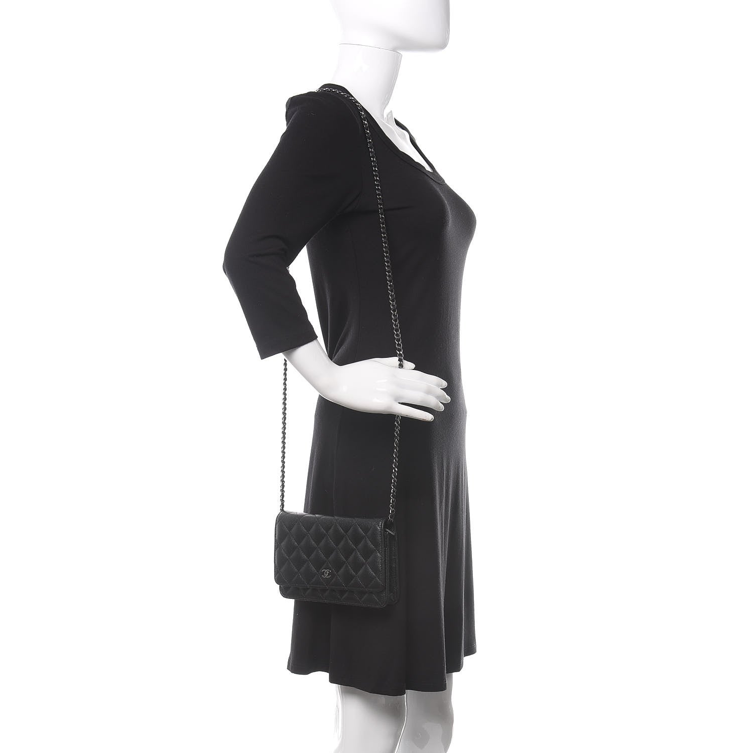 Chanel Iridescent Caviar Quilted Wallet On Chain WOC Black 2 of 12