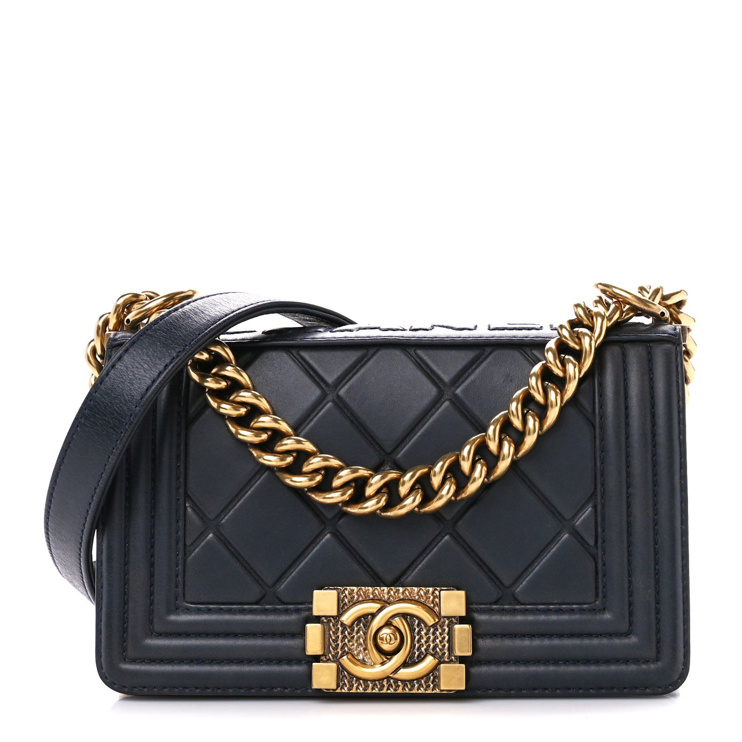 Calfskin Embossed Small Paris Salzburg Boy Flap Navy