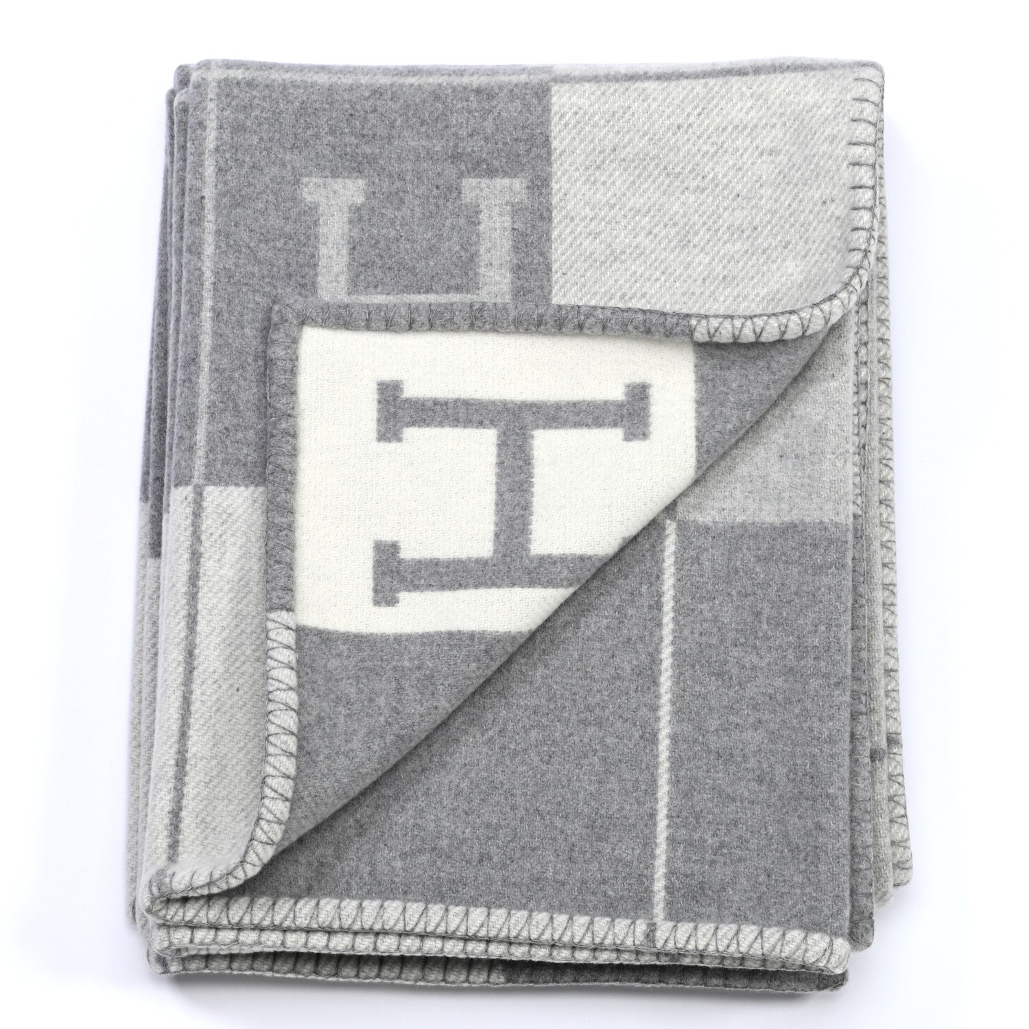 Hermes Wool Cashmere Avalon III Blanket Ecru Gris Clair 4 of 6
