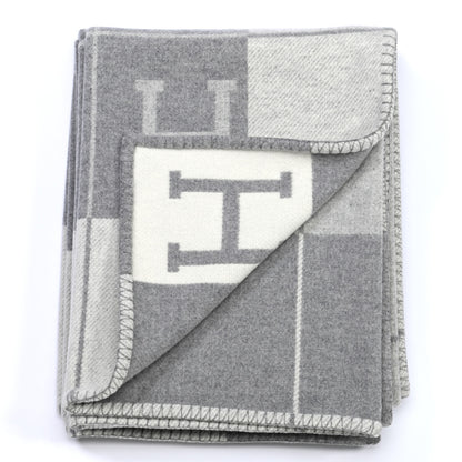 Hermes Wool Cashmere Avalon III Blanket Ecru Gris Clair 4 of 6