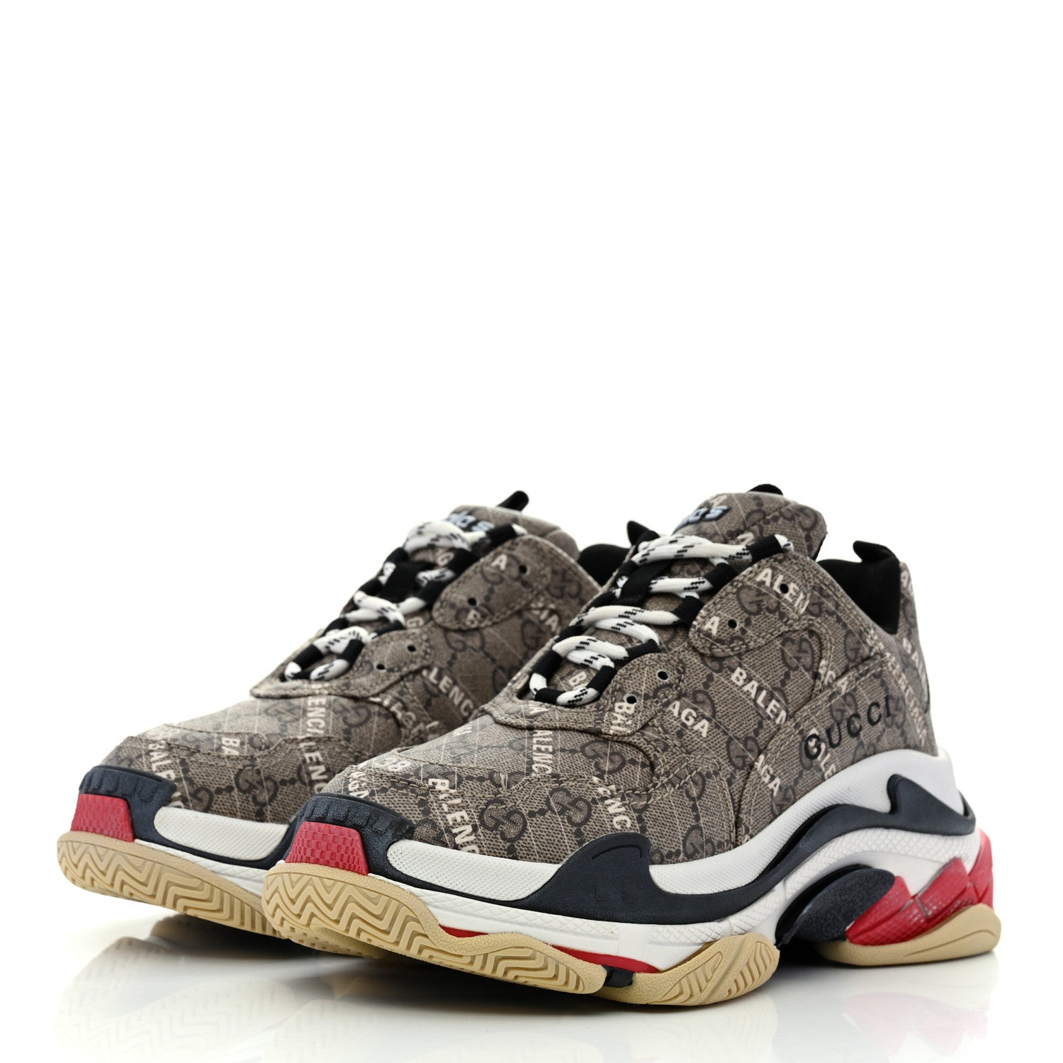 Balenciaga X GUCCI GG Supreme Monogram Allover Logo Womens Triple S Sneakers 38 Beige Ebony Mystic White 3 of 9