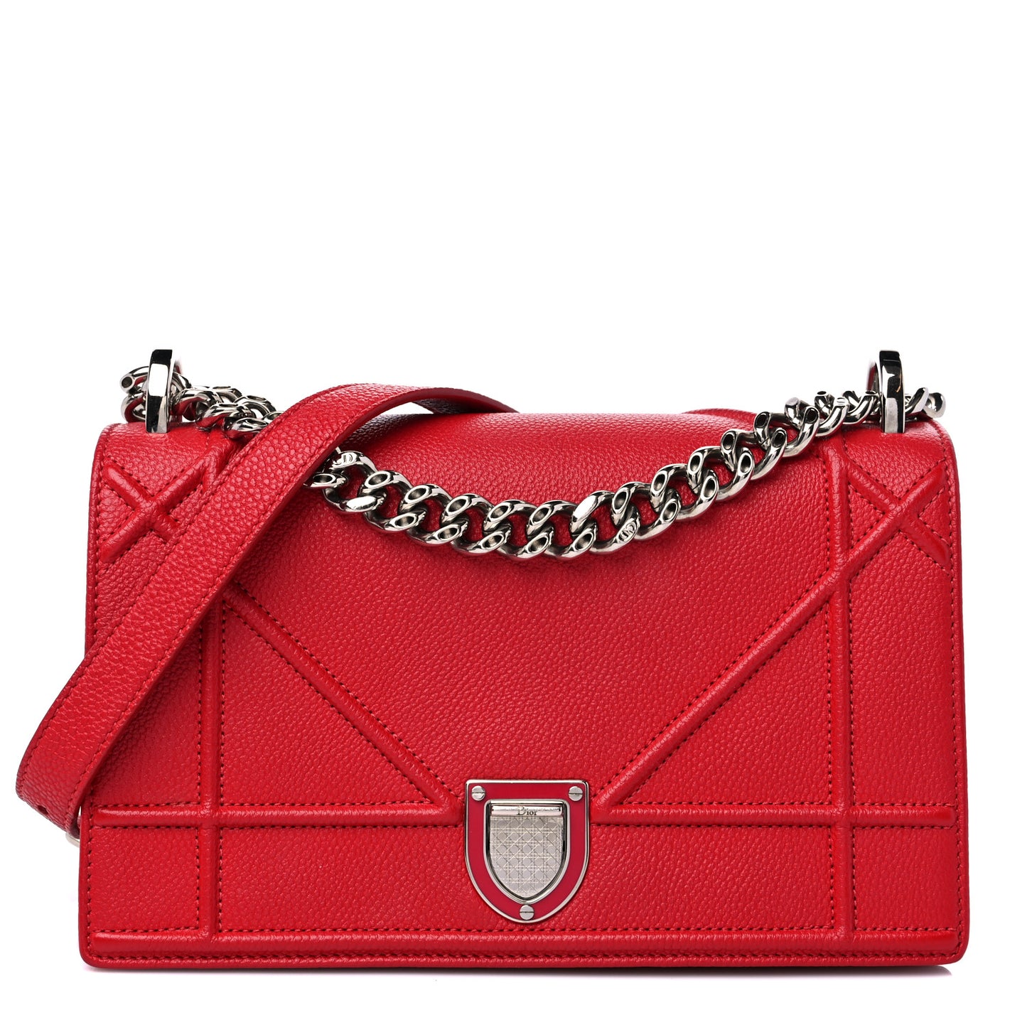 Grained Calfskin Small Diorama Flap Bag Red