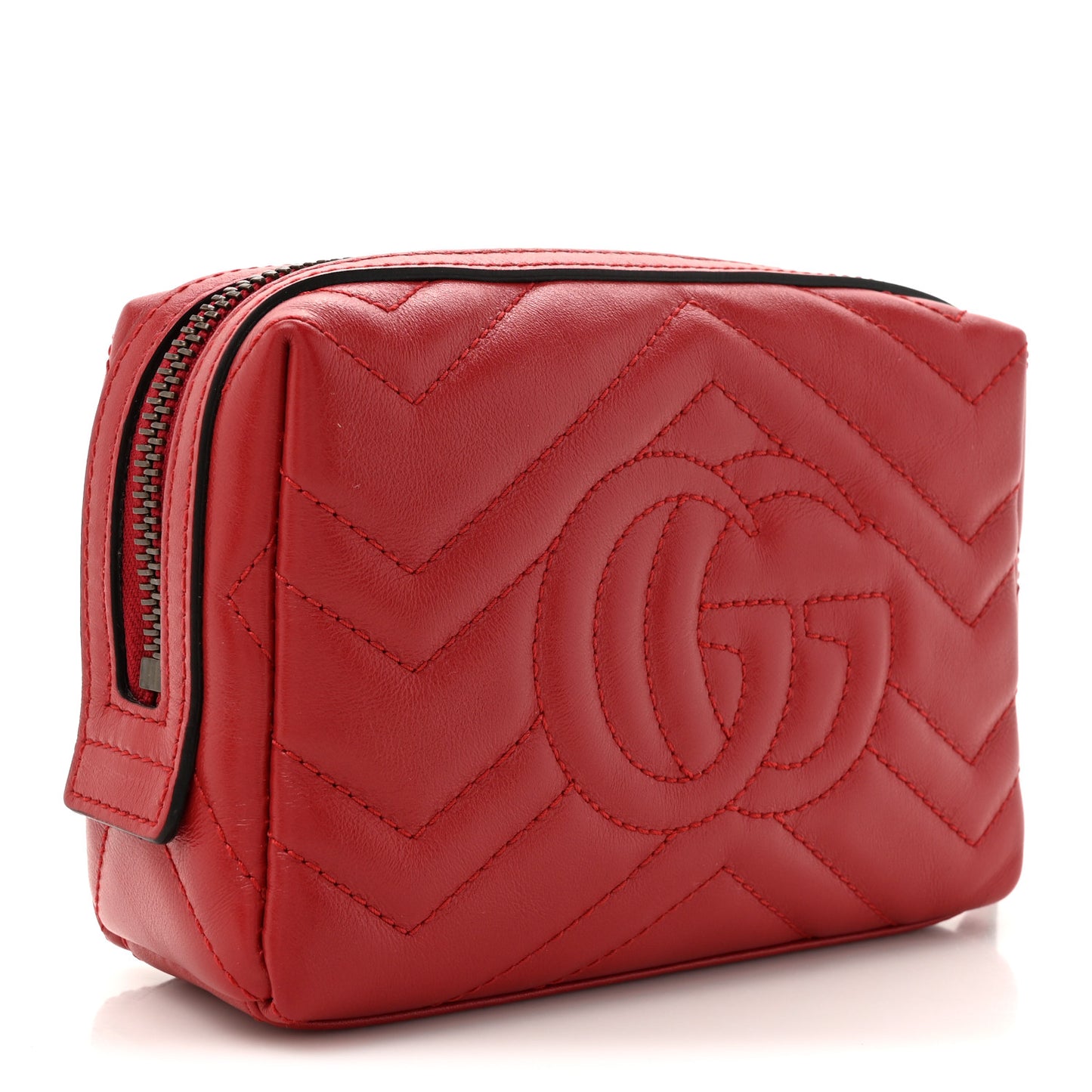 Calfskin Matelasse GG Marmont Cosmetic Case Hibiscus Red