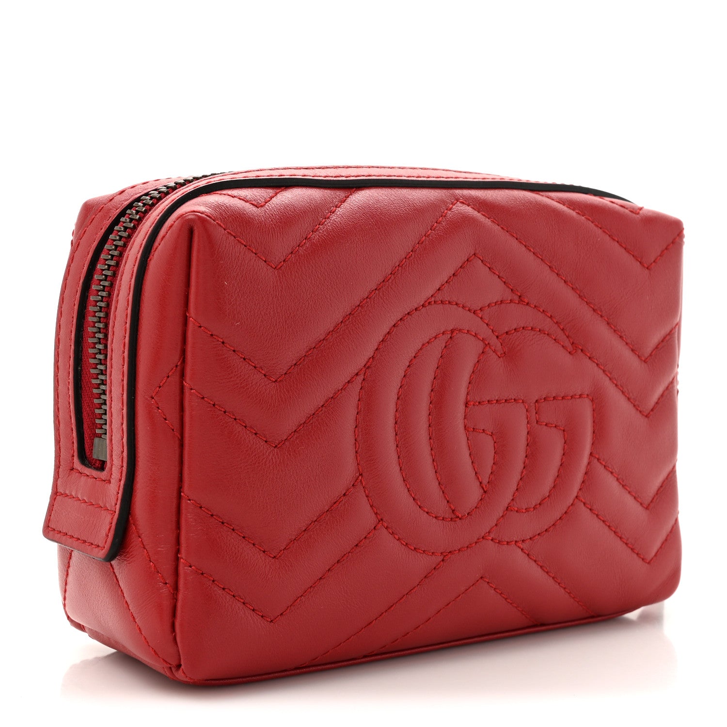 Gucci Calfskin Matelasse GG Marmont Cosmetic Case Hibiscus Red 3 of 8
