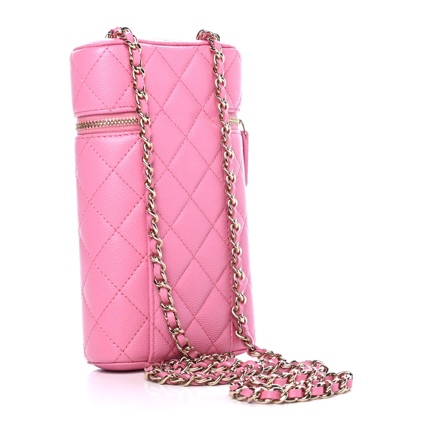 Caviar Quilted Phone Holder With Chain Pink
