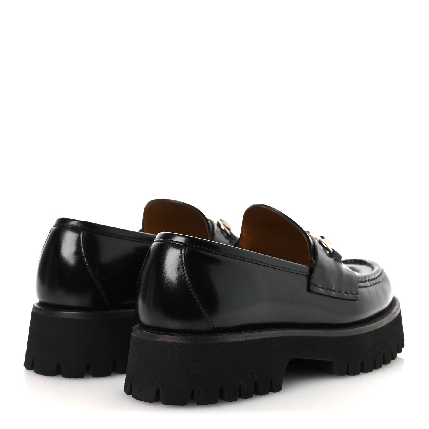 Gucci Calfskin Crystal Womens Horsebit Platform Lug Sole Loafers 38.5 Black 5 of 15