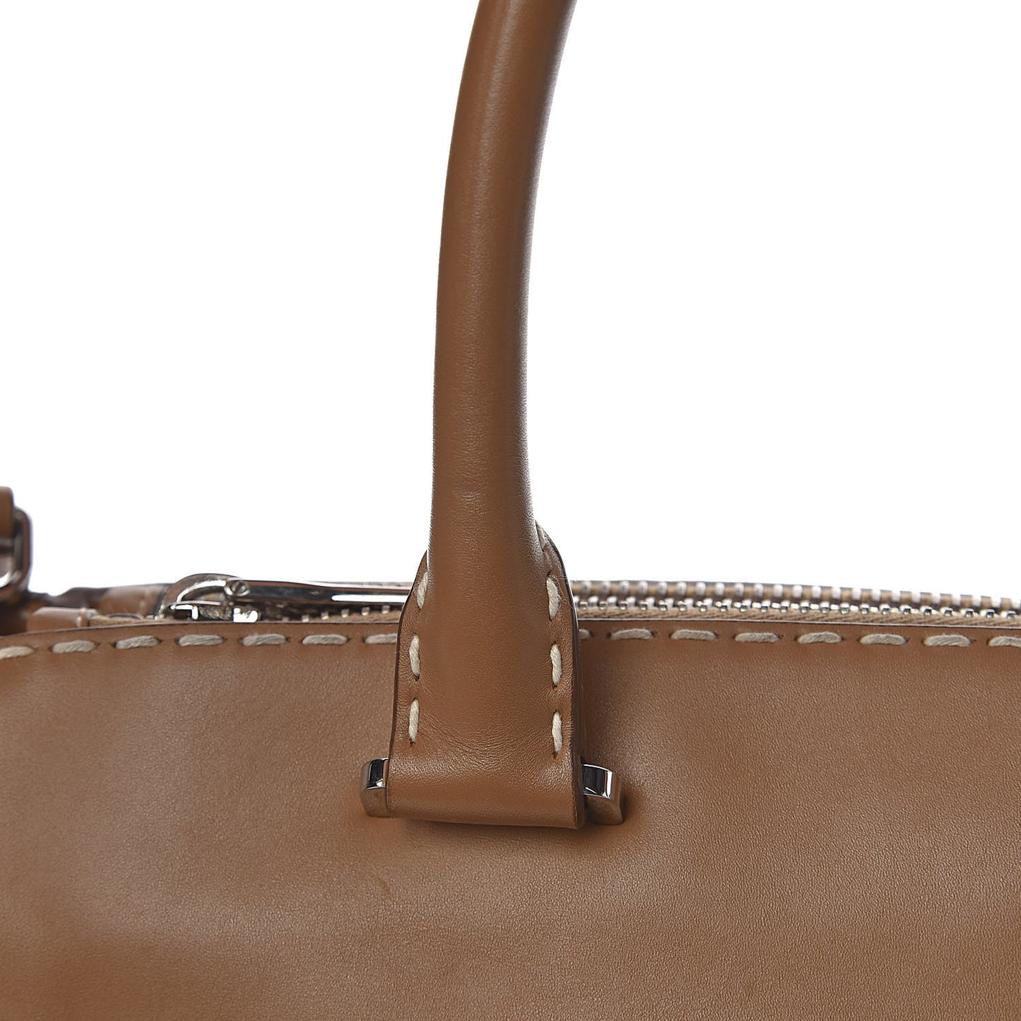 City Calf Small Hand Stitched Galleria Double Zip Tote Caramel