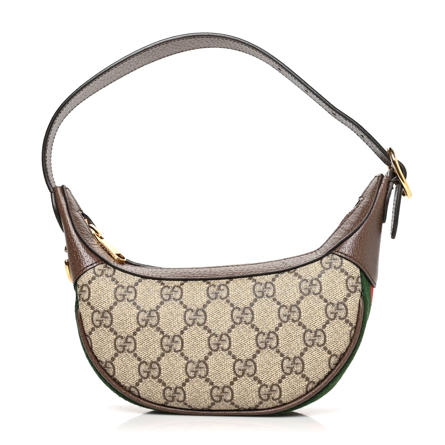 GG Supreme Monogram Textured Calfskin Web Mini Ophidia Half Moon Hobo Beige Ebony New Acero