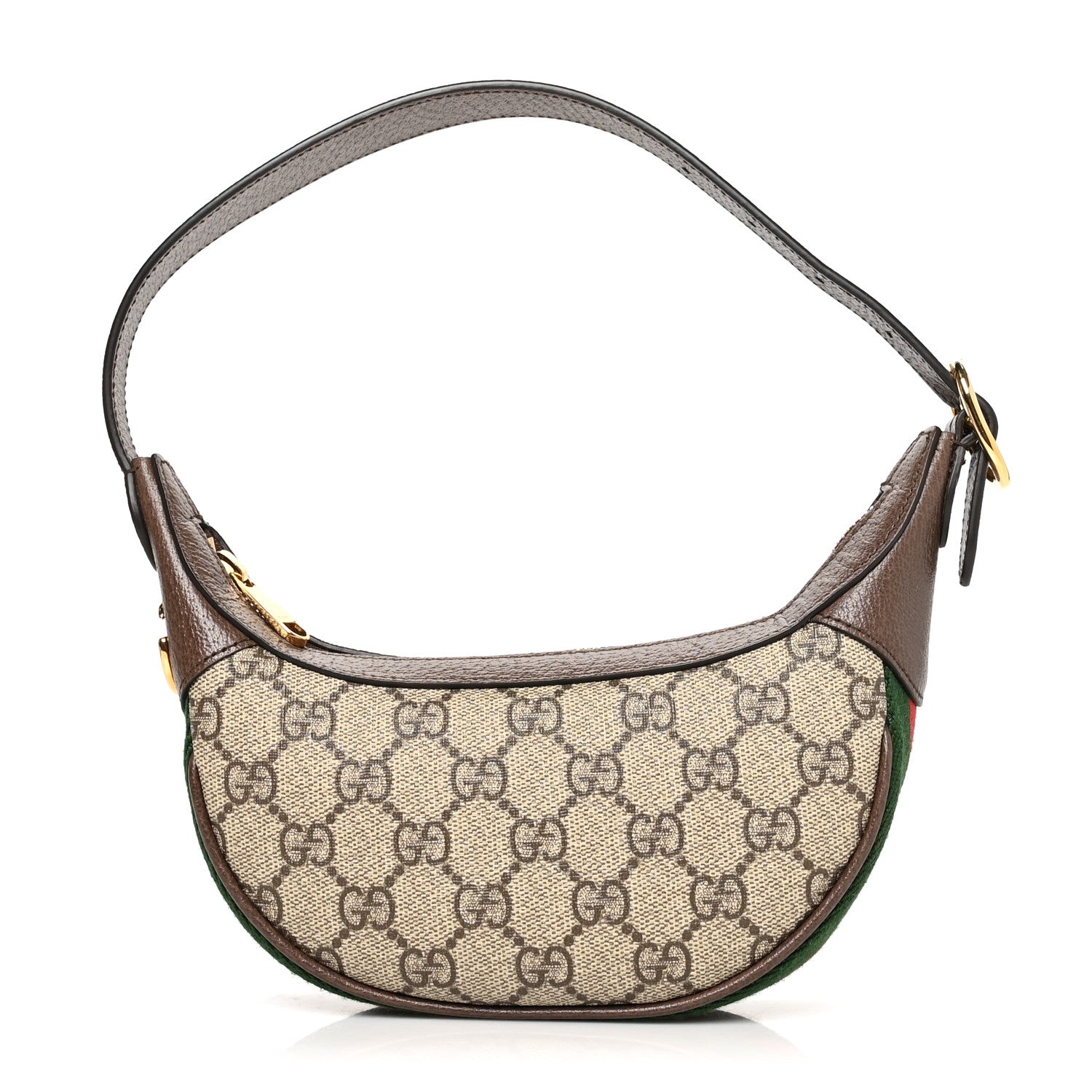 Gucci GG Supreme Monogram Textured Calfskin Web Mini Ophidia Half Moon Hobo Beige Ebony New Acero 1 of 9