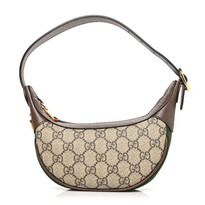 Gucci GG Supreme Monogram Textured Calfskin Web Mini Ophidia Half Moon Hobo Beige Ebony New Acero 1 of 9