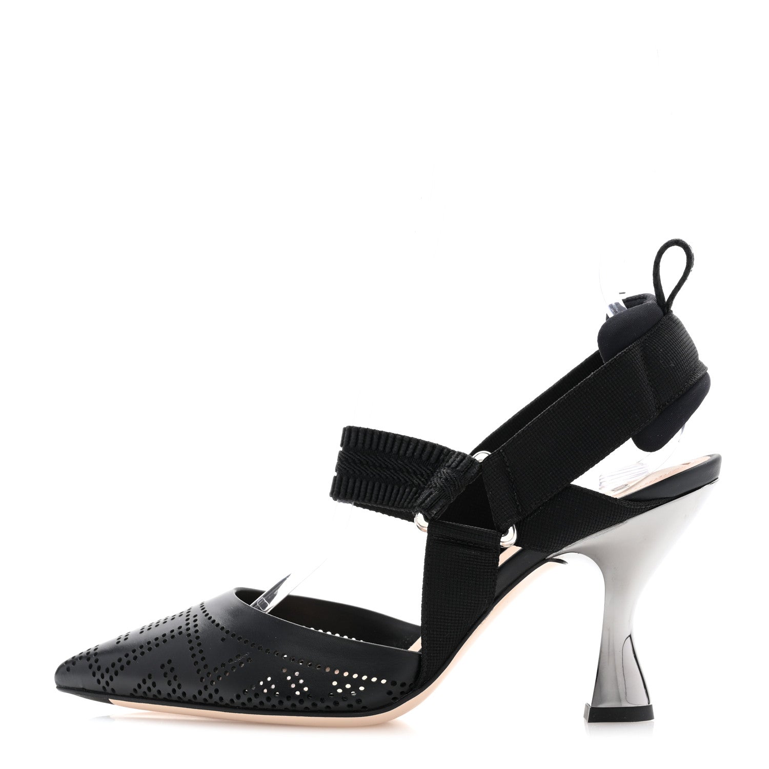 Fendi Calfskin Perforated Colibri 85mm Slingback Pumps 36 Black 1 of 8