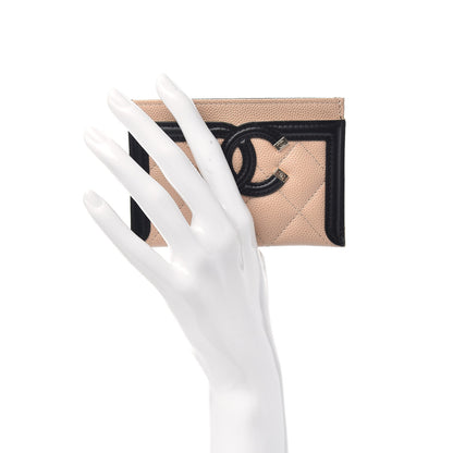 Chanel Caviar Quilted Filigree Card Holder Beige Black 2 of 8