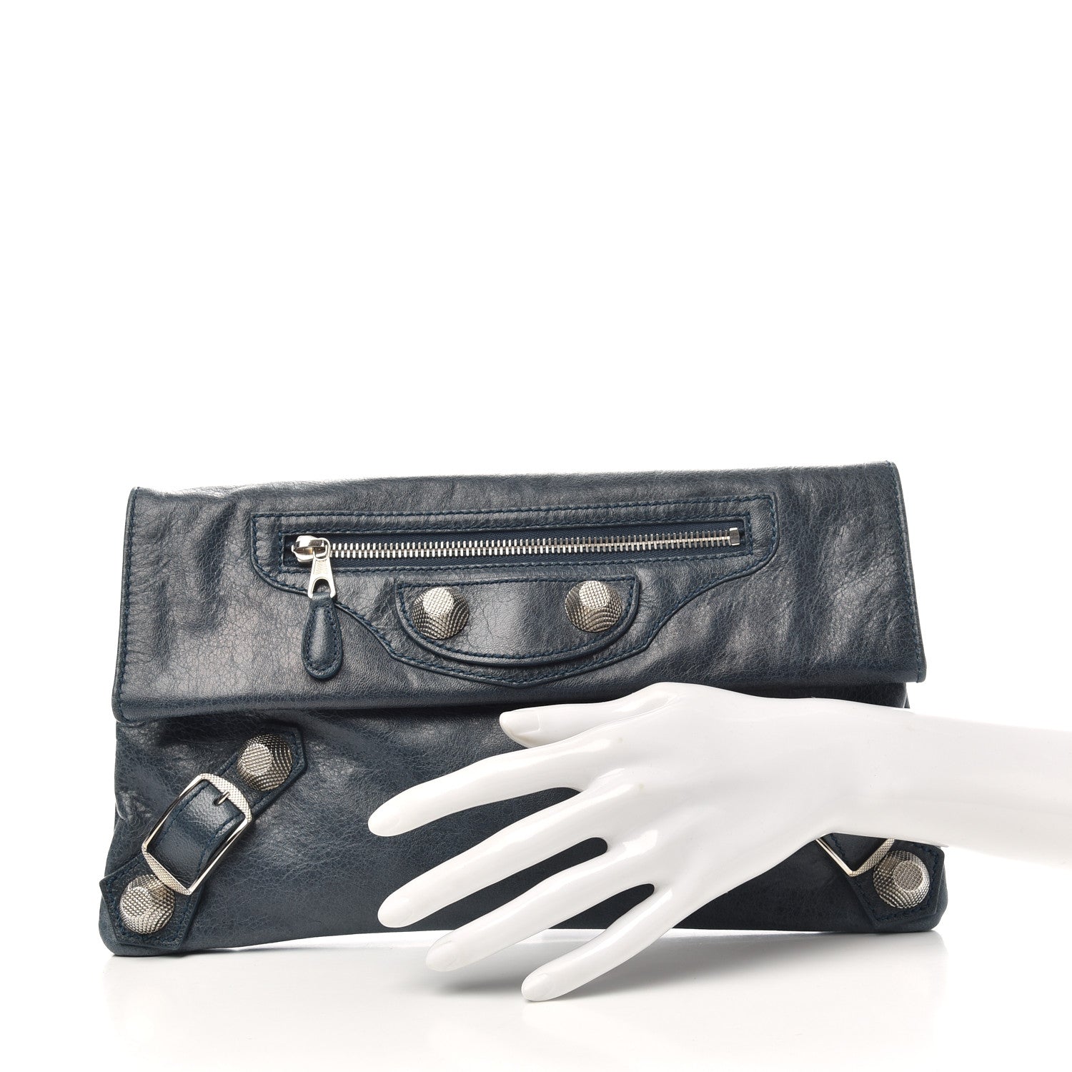 Balenciaga Agneau Giant 21 Silver Hardware Envelope Clutch Bleu Indigo 2 of 7
