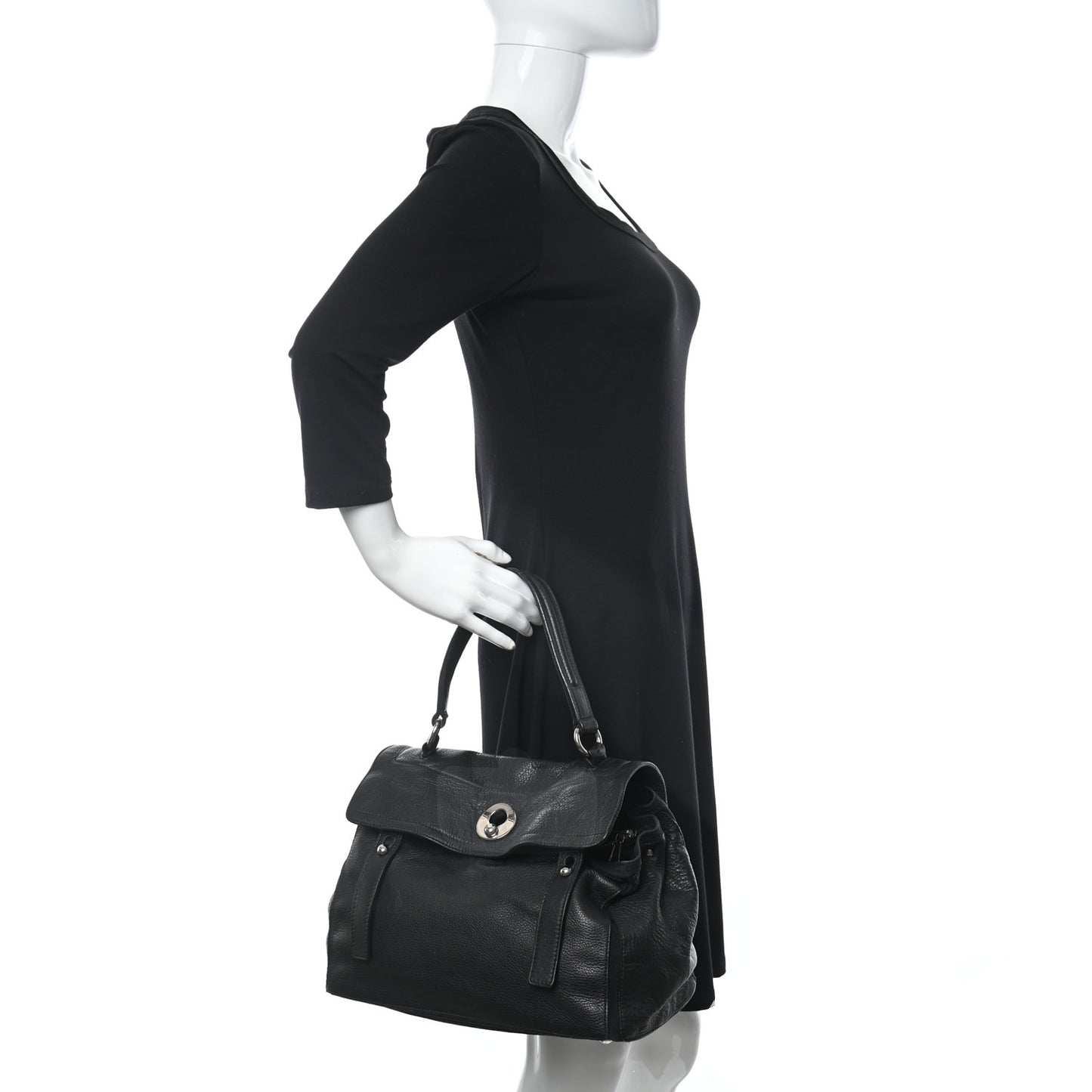 Calfskin Canvas Medium Muse Two Black