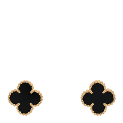 Van Cleef & Arpels 18K Yellow Gold Black Onyx Sweet Alhambra Earrings 1 of 5