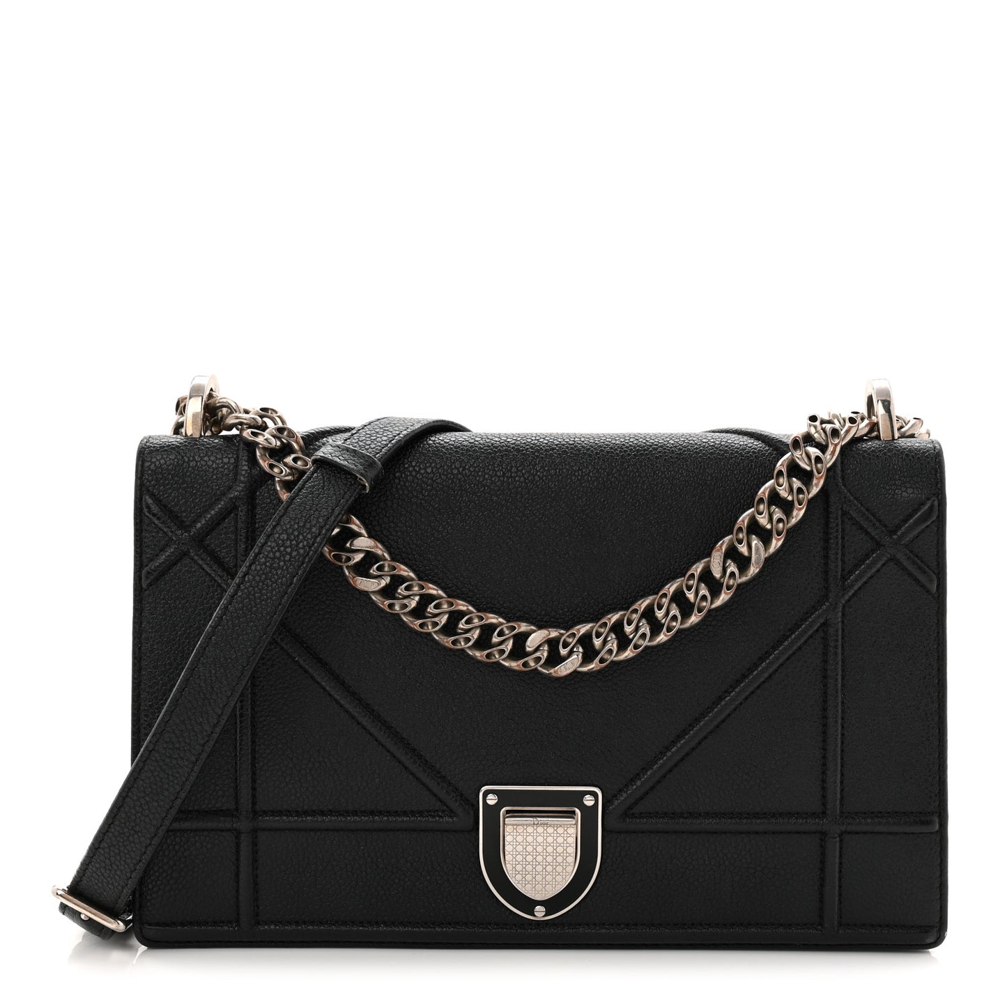 Grained Calfskin Medium Diorama Flap Bag Black