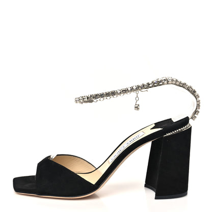 Jimmy Choo Suede Crystal Saeda 100 Sandals 38.5 Black 1 of 8