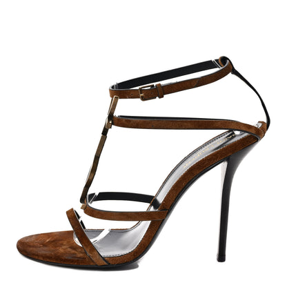 Saint Laurent Suede Cassandra 100 Sandals 39.5 Brown 1 of 7