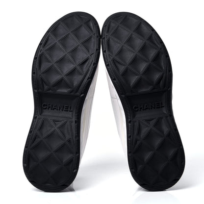 Chanel Fabric Calfskin Suede CC Sneakers 40 White Black 5 of 6