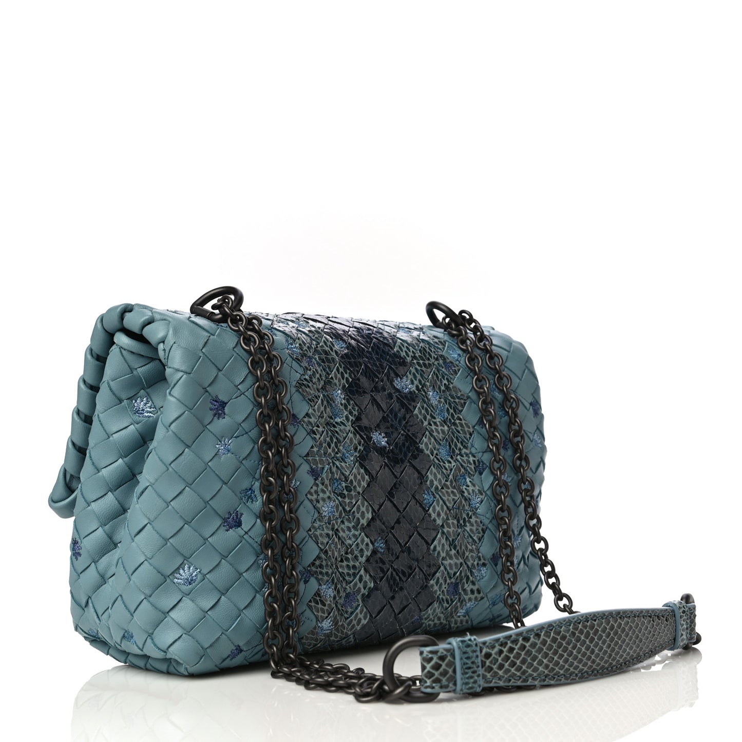 Nappa Ayers Embroidered Intrecciato Baby Olimpia Shoulder Bag Blue