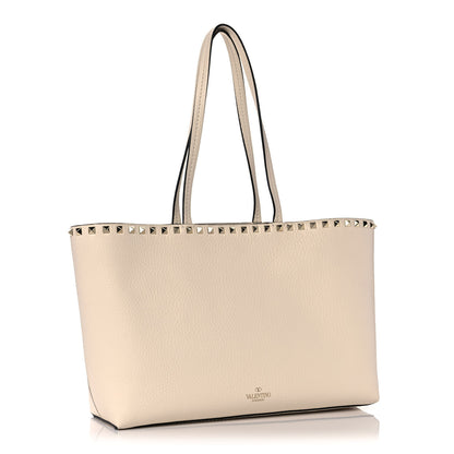 Valentino Garavani Grained Calfskin Small Rockstud Shoulder Tote Light Ivory 3 of 11