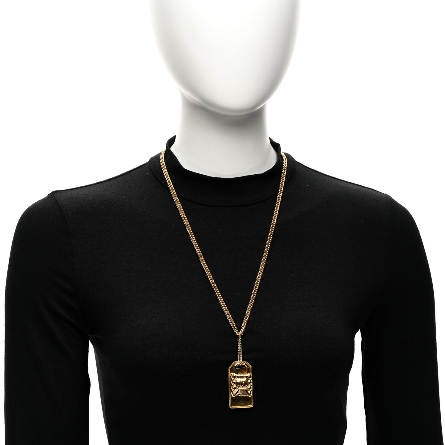 CC Padlock ID Dog Tag Charm Necklace Gold