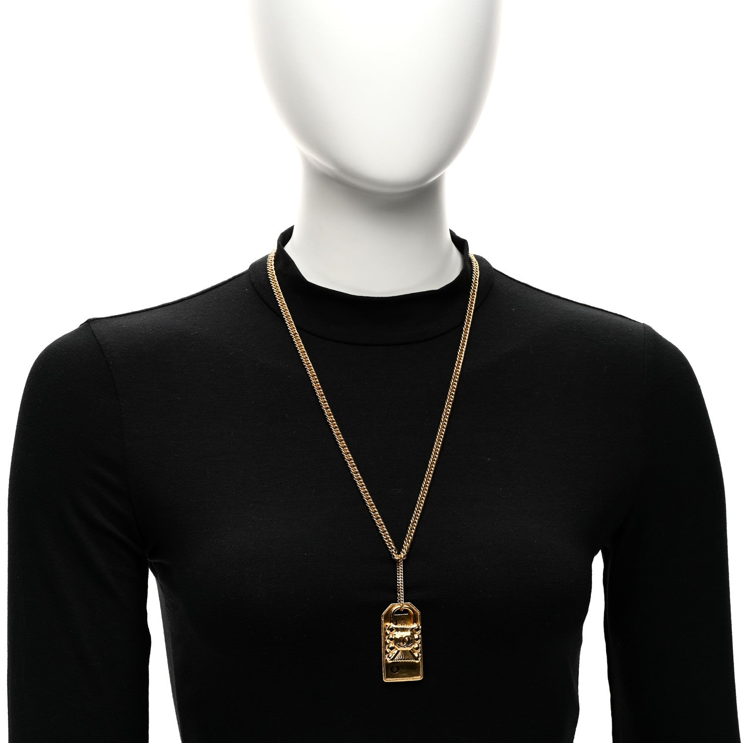 Chanel CC Padlock ID Dog Tag Charm Necklace Gold 2 of 5